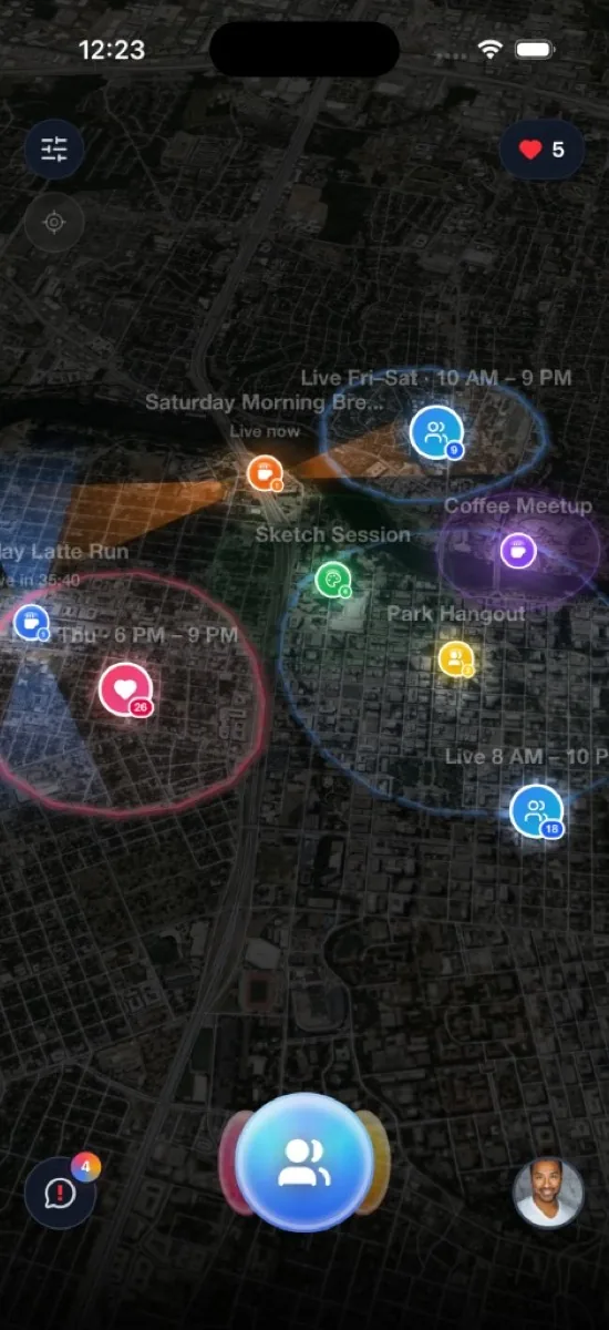 Beacon group meetups and timed zones on the map